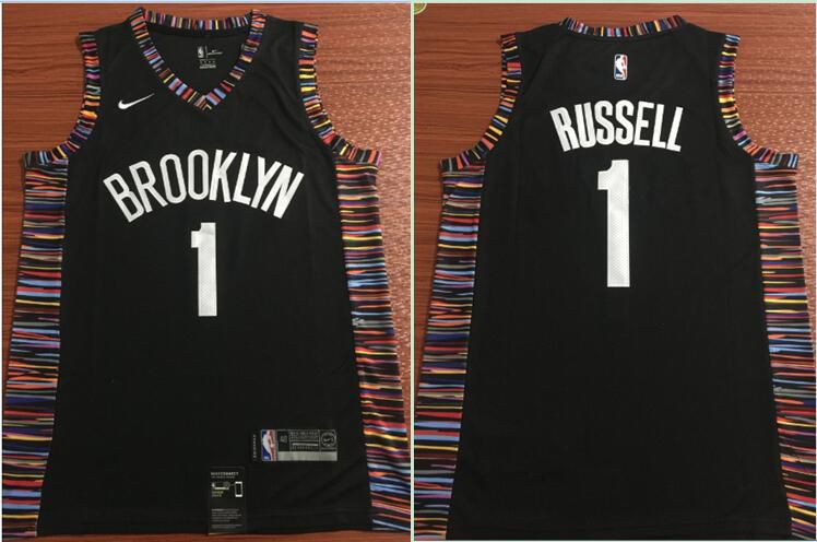 Men Brooklyn Nets 1 Russell Black Nike Game NBA Jerseys
